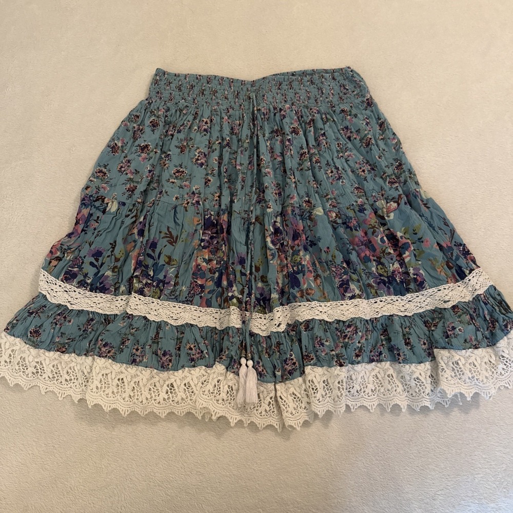 Back In The Saddle Womens Tiered Floral Fairy Ruffle Skirt Size M Western Boho
